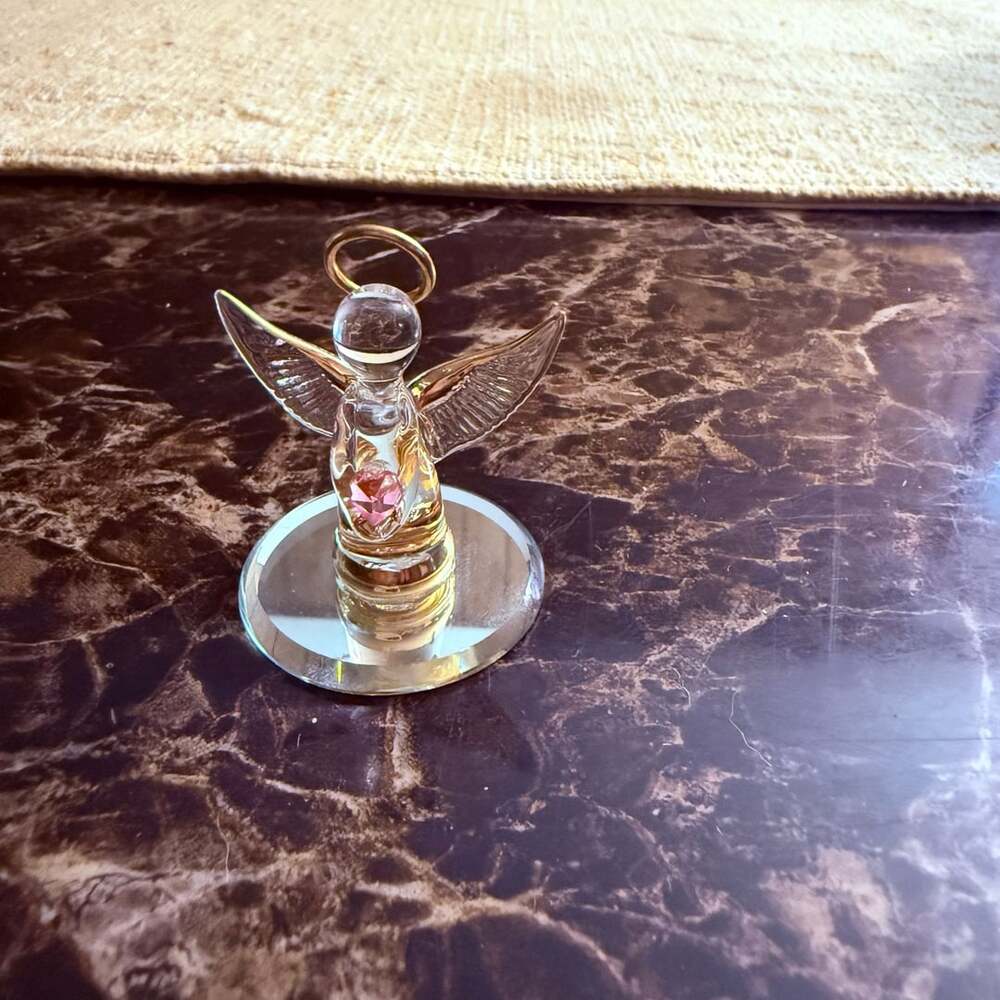 Glass Baron Angel Figurine Pink Heart 24k Gold Accents